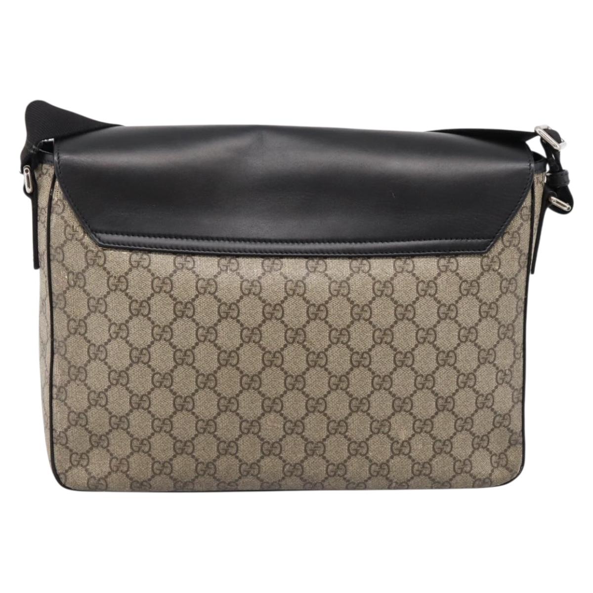 GUCCI GG Supreme Shoulder Bag PVC Beige Silver 406367 Auth 204922