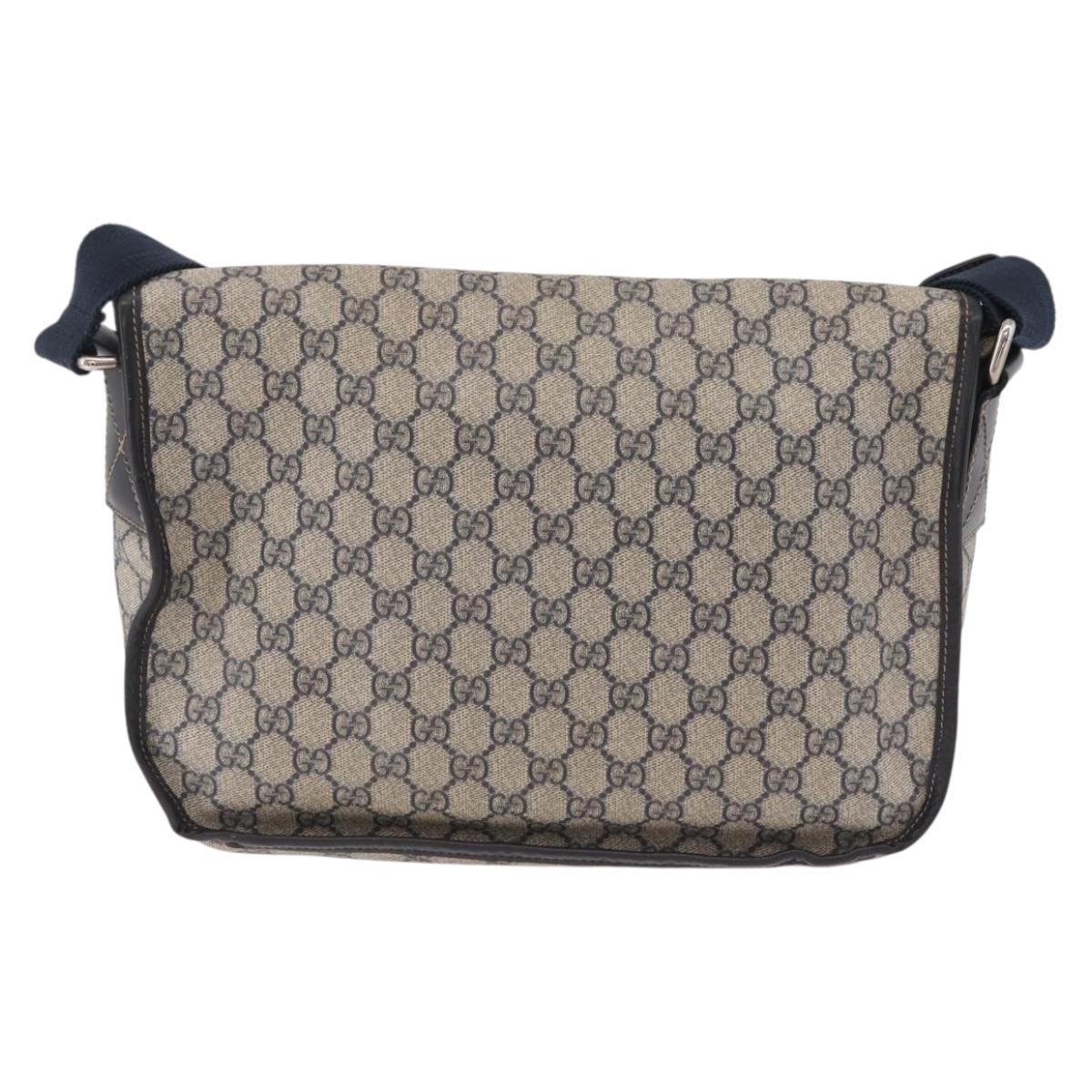 GUCCI GG Supreme Shoulder Bag PVC Navy Silver 201732 Auth 204923A