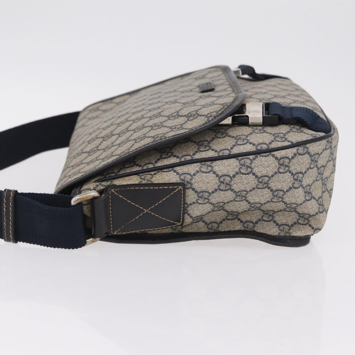 GUCCI GG Supreme Shoulder Bag PVC Navy Silver 201732 Auth 204923A