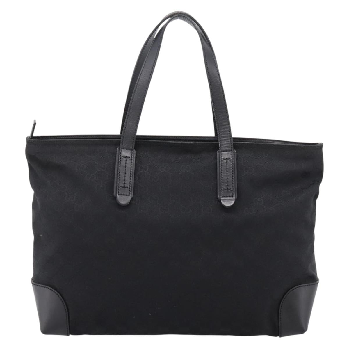 GUCCI GG Canvas Web Sherry Line Tote Bag Black Silver 308928 Auth 204924
