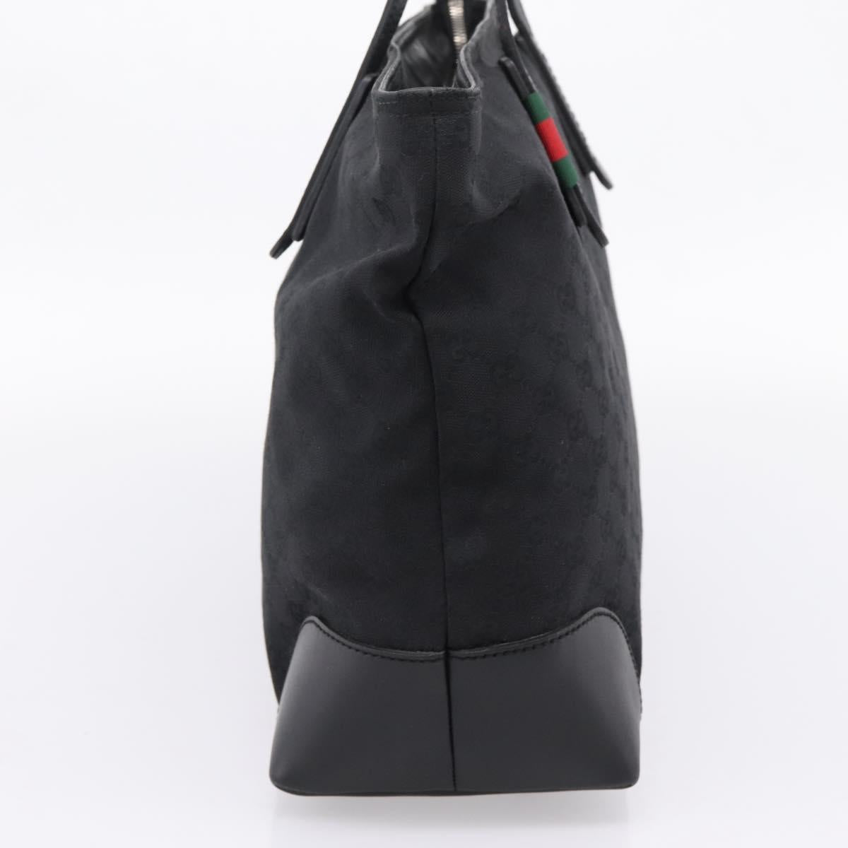 GUCCI GG Canvas Web Sherry Line Tote Bag Black Silver 308928 Auth 204924
