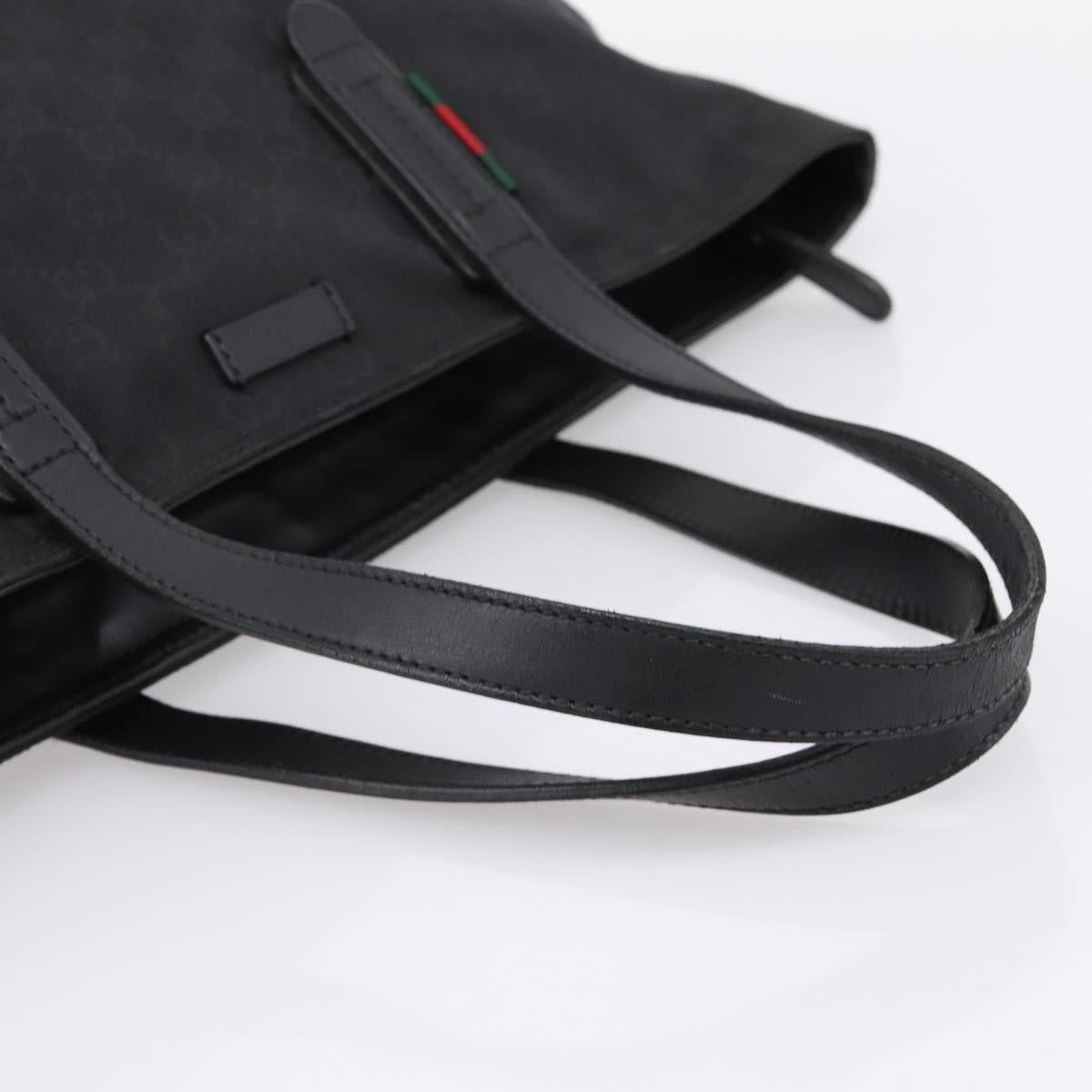 GUCCI GG Canvas Web Sherry Line Tote Bag Black Silver 308928 Auth 204924