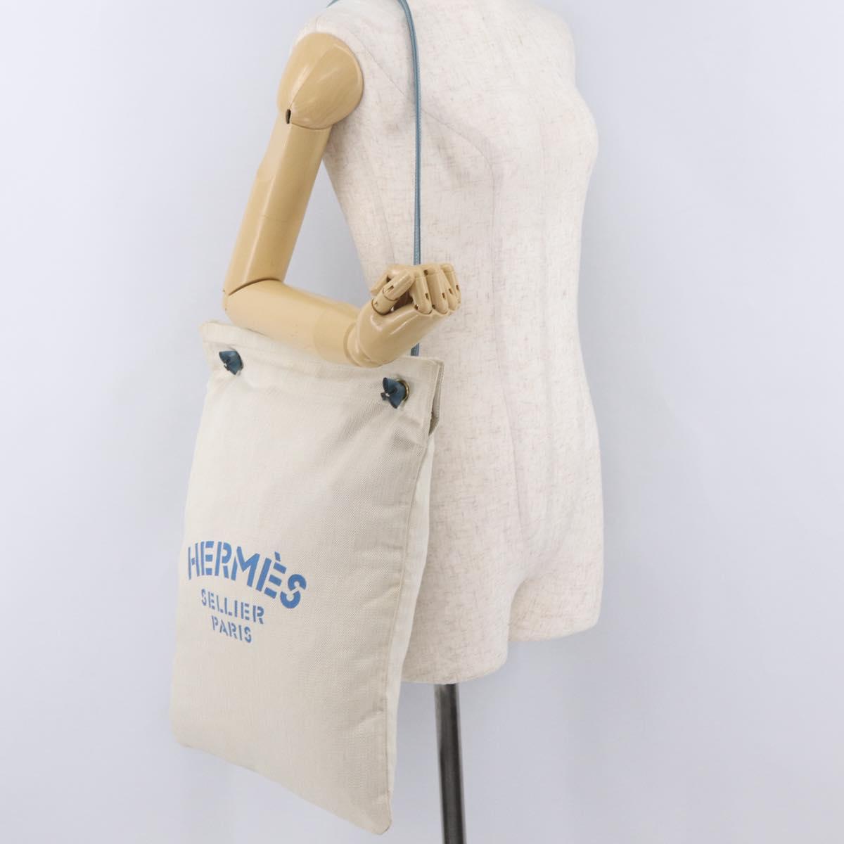 HERMES Sac Aline Shoulder Bag Canvas Beige Auth 204926A