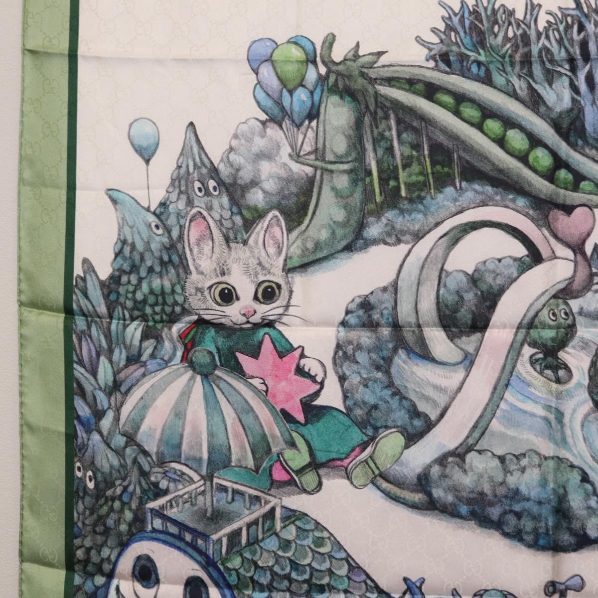 GUCCI Yuko Higuchi GG Scarf Silk Green White 863477 Auth 204930M