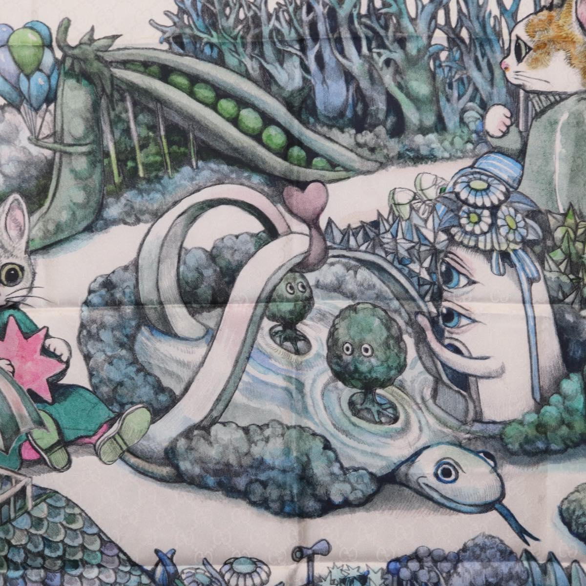 GUCCI Yuko Higuchi GG Scarf Silk Green White 863477 Auth 204930M