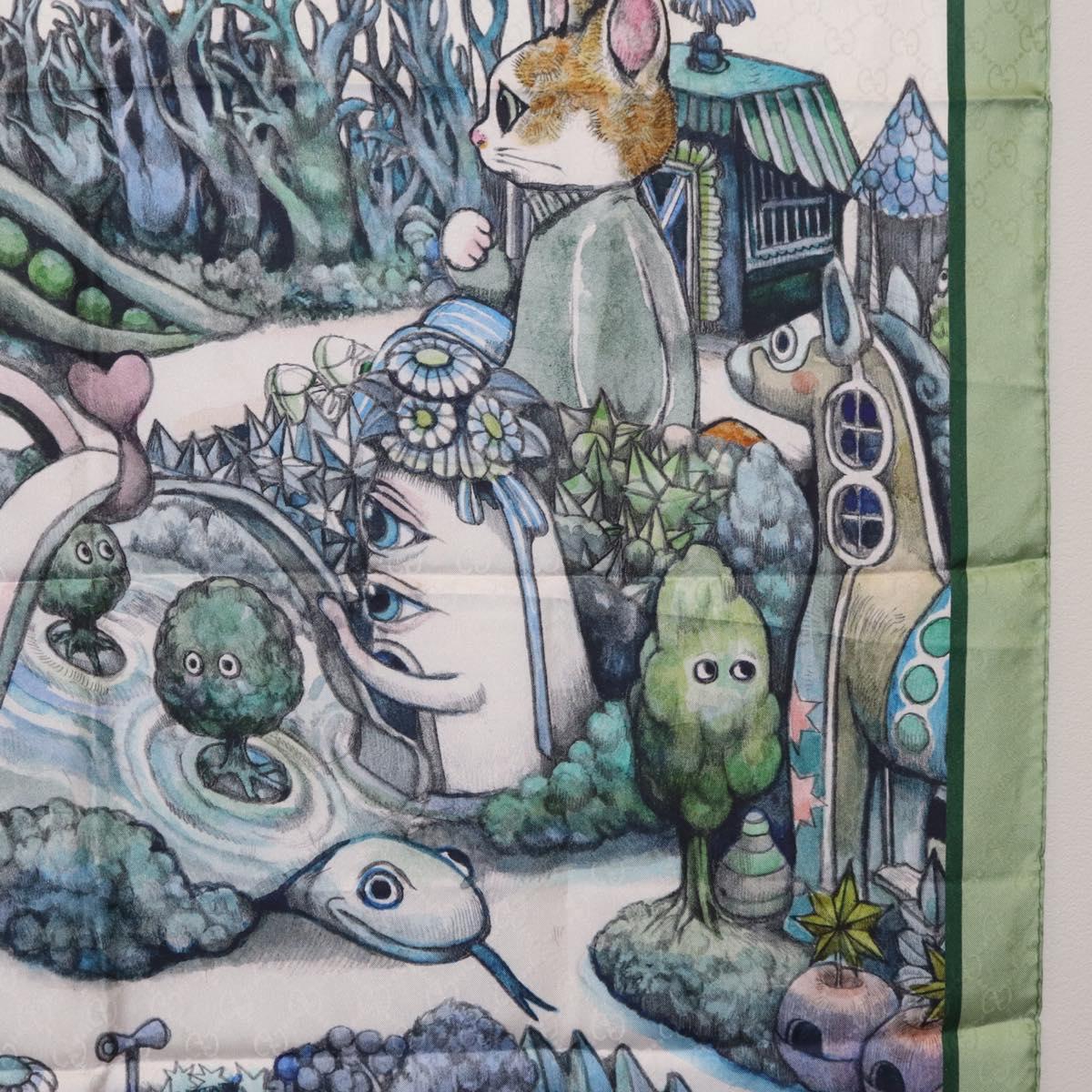 GUCCI Yuko Higuchi GG Scarf Silk Green White 863477 Auth 204930M