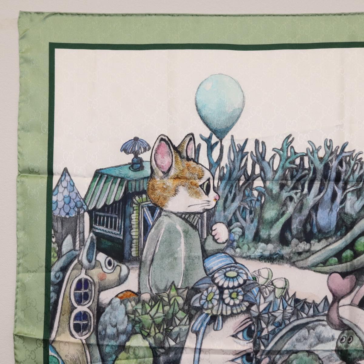 GUCCI Yuko Higuchi GG Scarf Silk Green White 863477 Auth 204930M