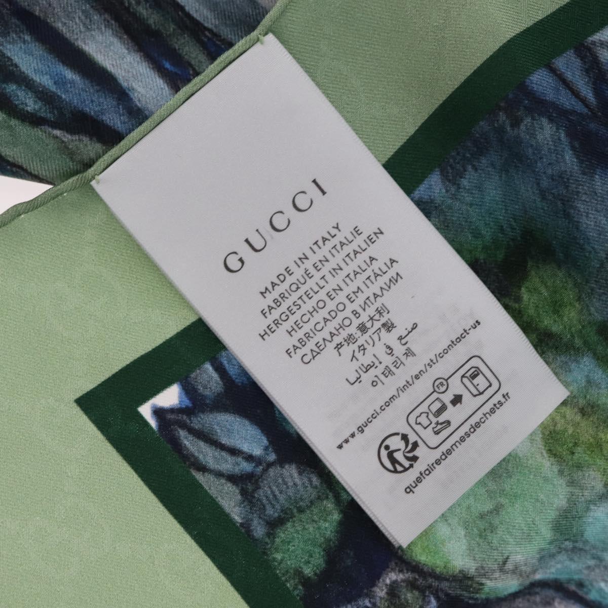 GUCCI Yuko Higuchi GG Scarf Silk Green White 863477 Auth 204930M