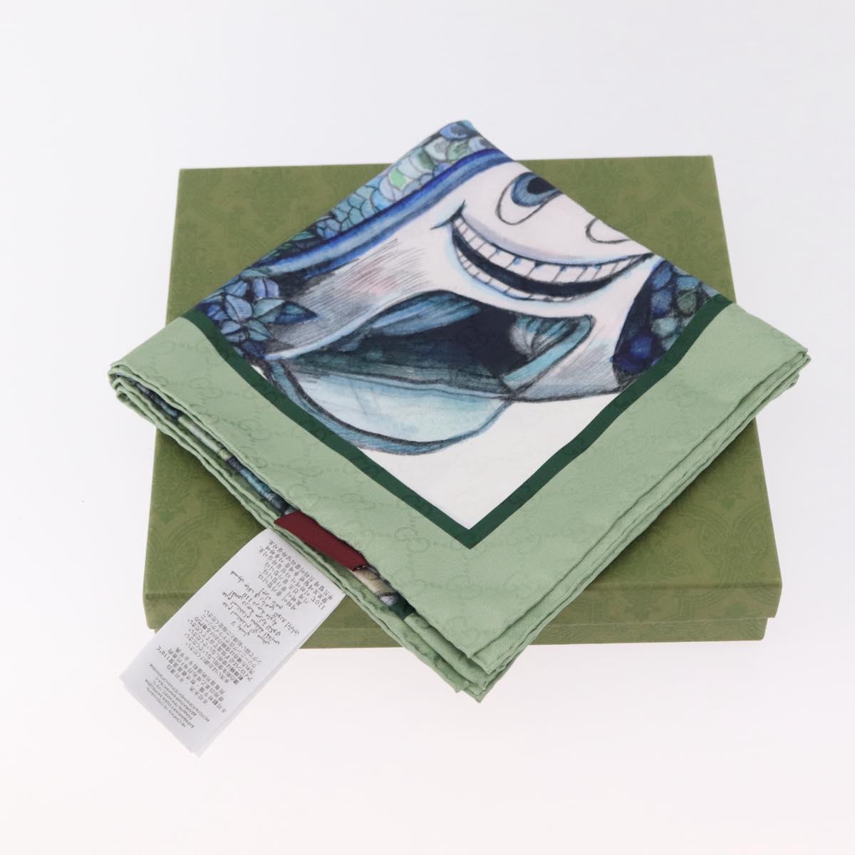 GUCCI Yuko Higuchi GG Scarf Silk Green White 863477 Auth 204930M