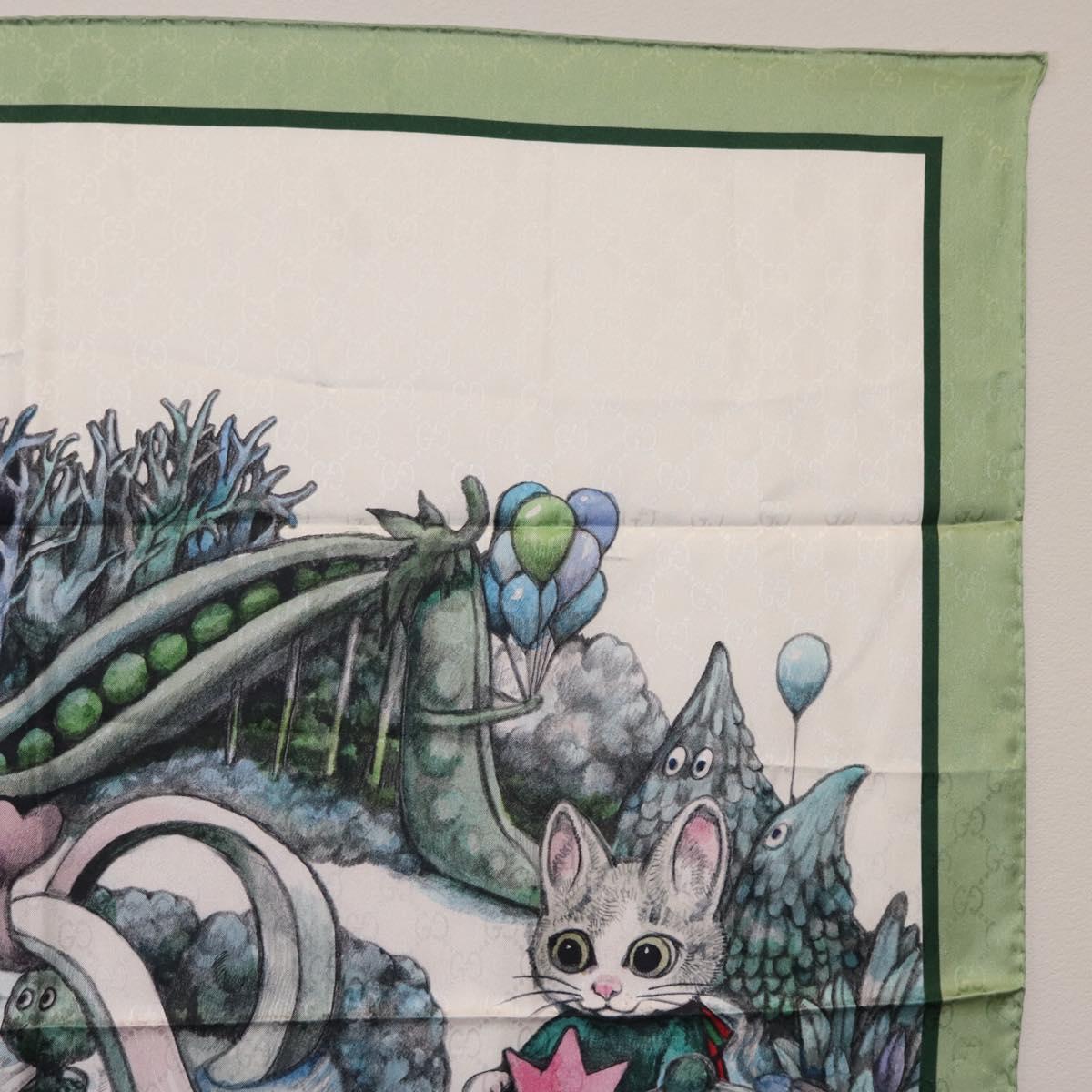 GUCCI Yuko Higuchi GG Scarf Silk Green White 863477 Auth 204930M