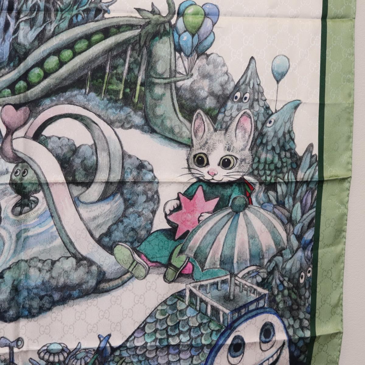 GUCCI Yuko Higuchi GG Scarf Silk Green White 863477 Auth 204930M