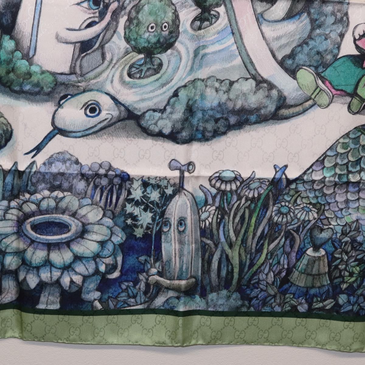 GUCCI Yuko Higuchi GG Scarf Silk Green White 863477 Auth 204930M