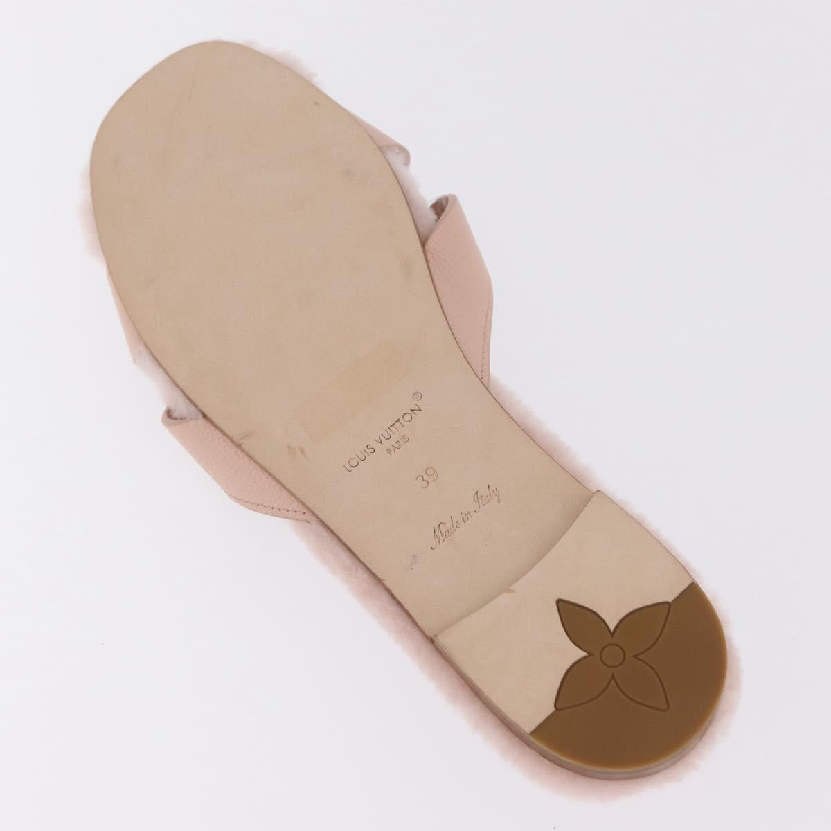 LOUIS VUITTON Isola Mule Leather Shearling 39 Pink LV Auth 204932M