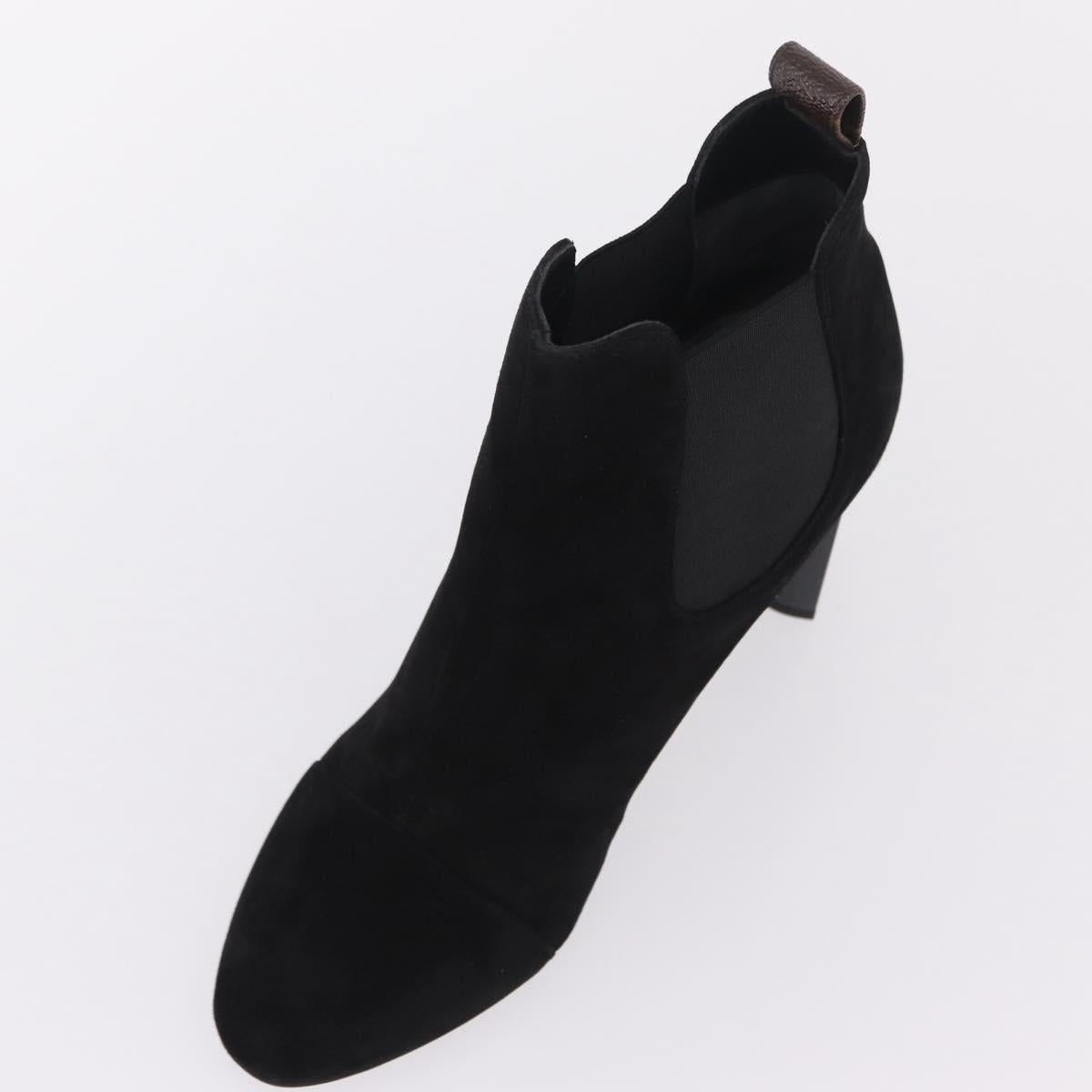 LOUIS VUITTON Short Boots Suede 40 Black LV Auth 204942M