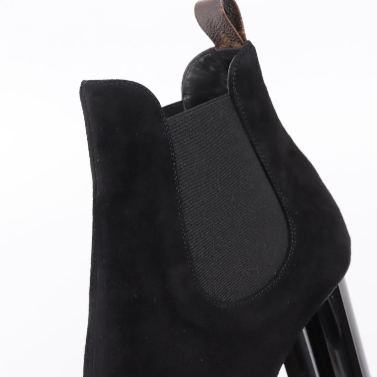LOUIS VUITTON Short Boots Suede 37 Black LV Auth 204943M