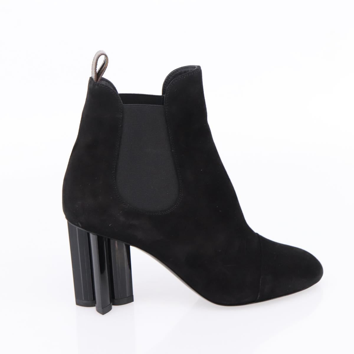 LOUIS VUITTON Short Boots Suede 37 Black LV Auth 204943M
