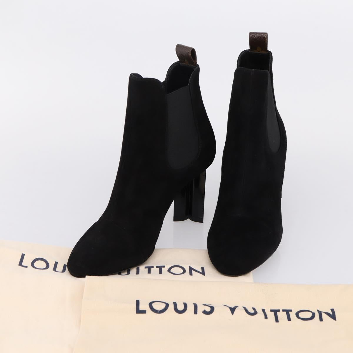 LOUIS VUITTON Short Boots Suede 37 Black LV Auth 204943M