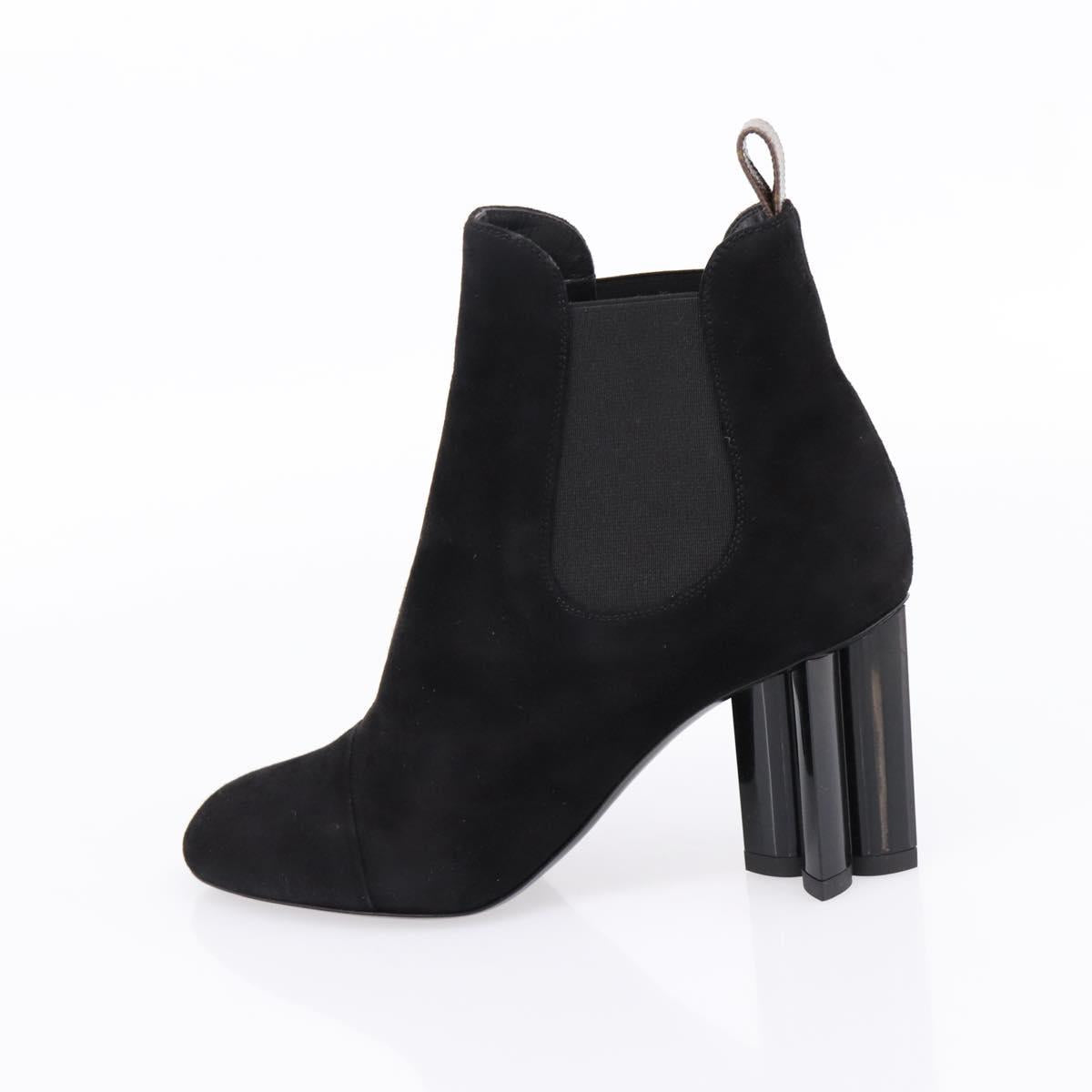 LOUIS VUITTON Short Boots Suede 37 Black LV Auth 204943M