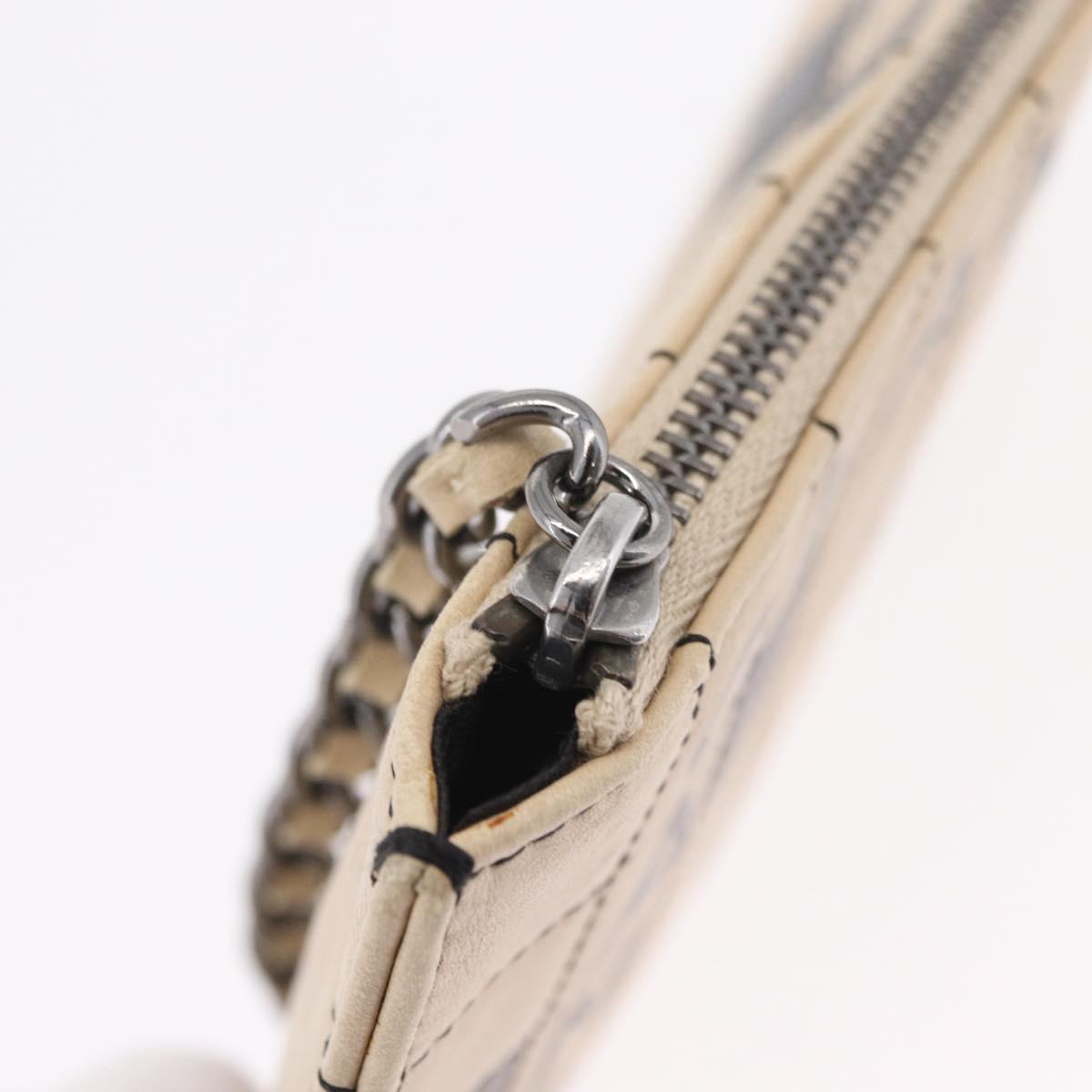 CHANEL Choco Bar Line Chain Shoulder Bag Leather Beige Silver CC Auth 204963A