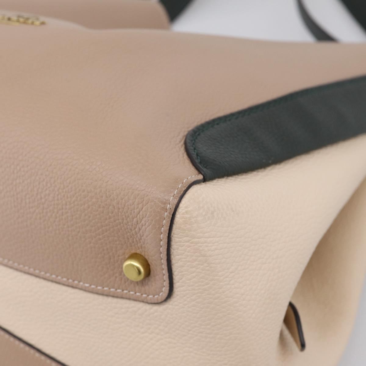 Coach Shoulder Bag Leather Gold Beige Auth 204975A