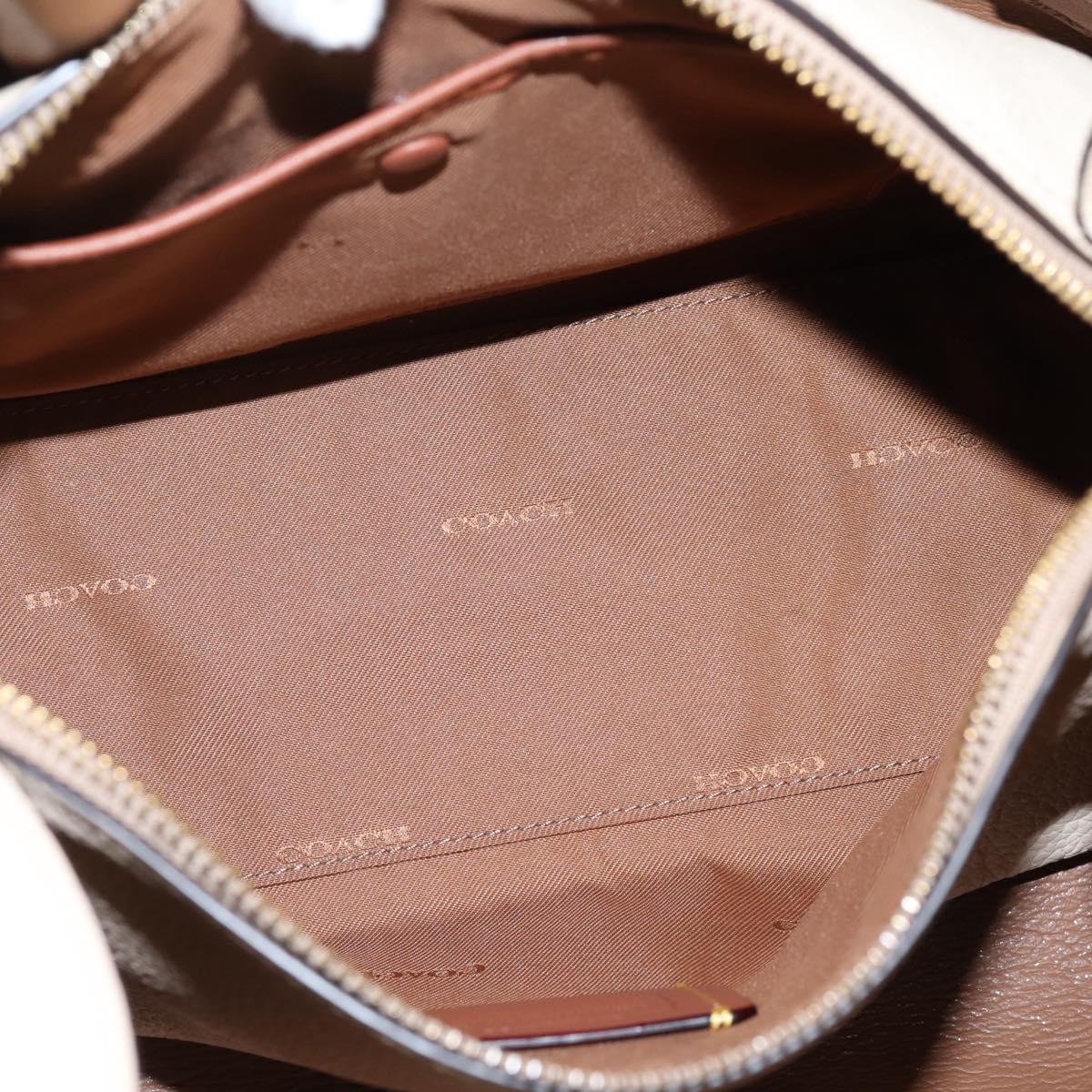 Coach Shoulder Bag Leather Gold Beige Auth 204975A