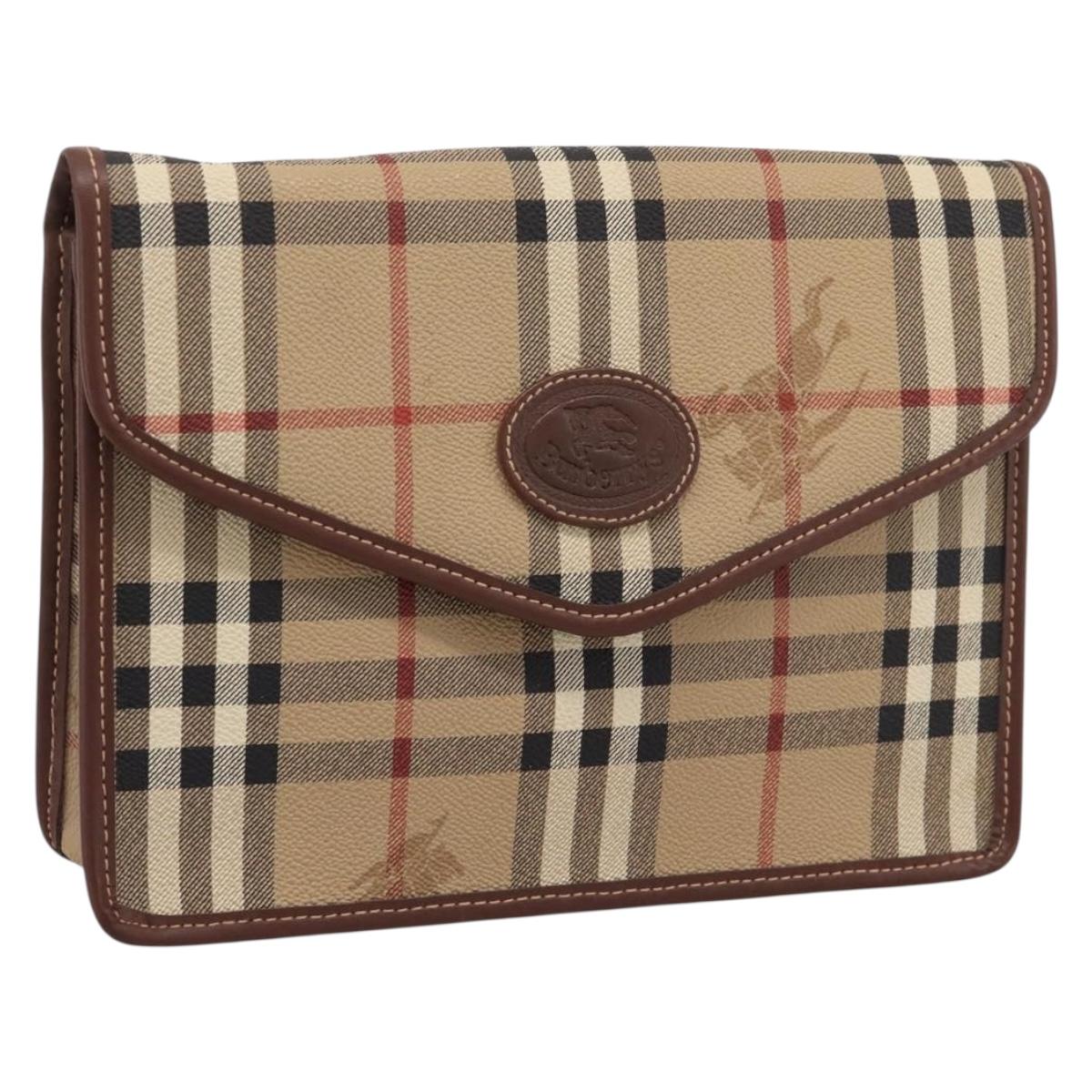 Burberrys Nova Check Clutch Bag PVC Beige Auth 204982