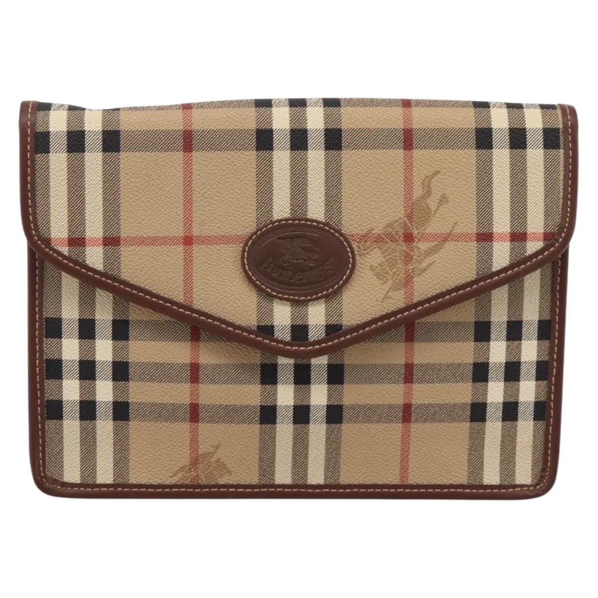 Burberrys Nova Check Clutch Bag PVC Beige Auth 204982