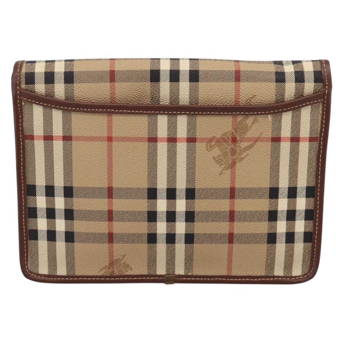 Burberrys Nova Check Clutch Bag PVC Beige Auth 204982