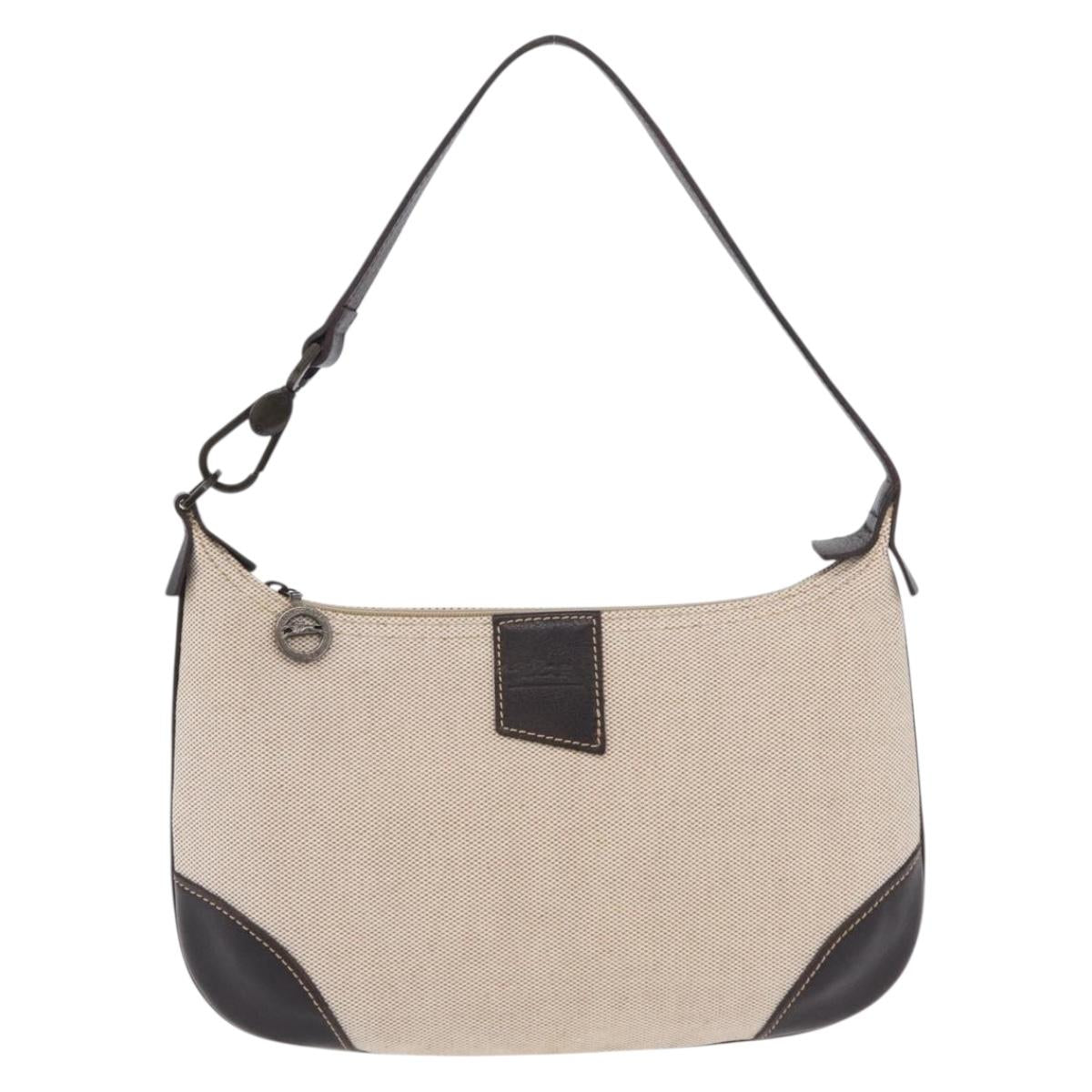 LONGCHAMP Shoulder Bag Canvas Beige Auth 204983A