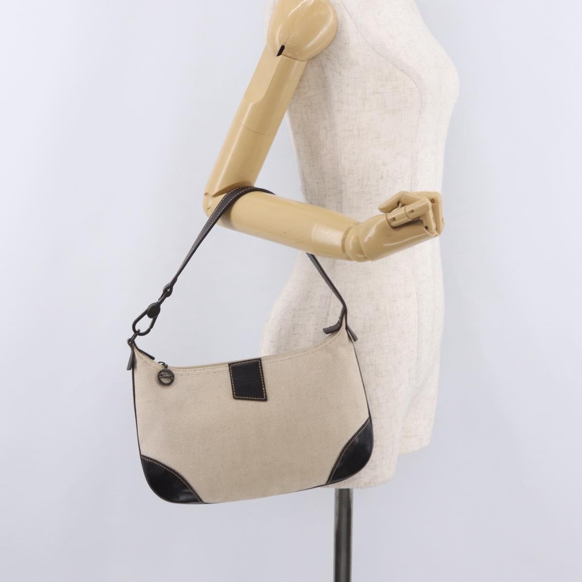 LONGCHAMP Shoulder Bag Canvas Beige Auth 204983A