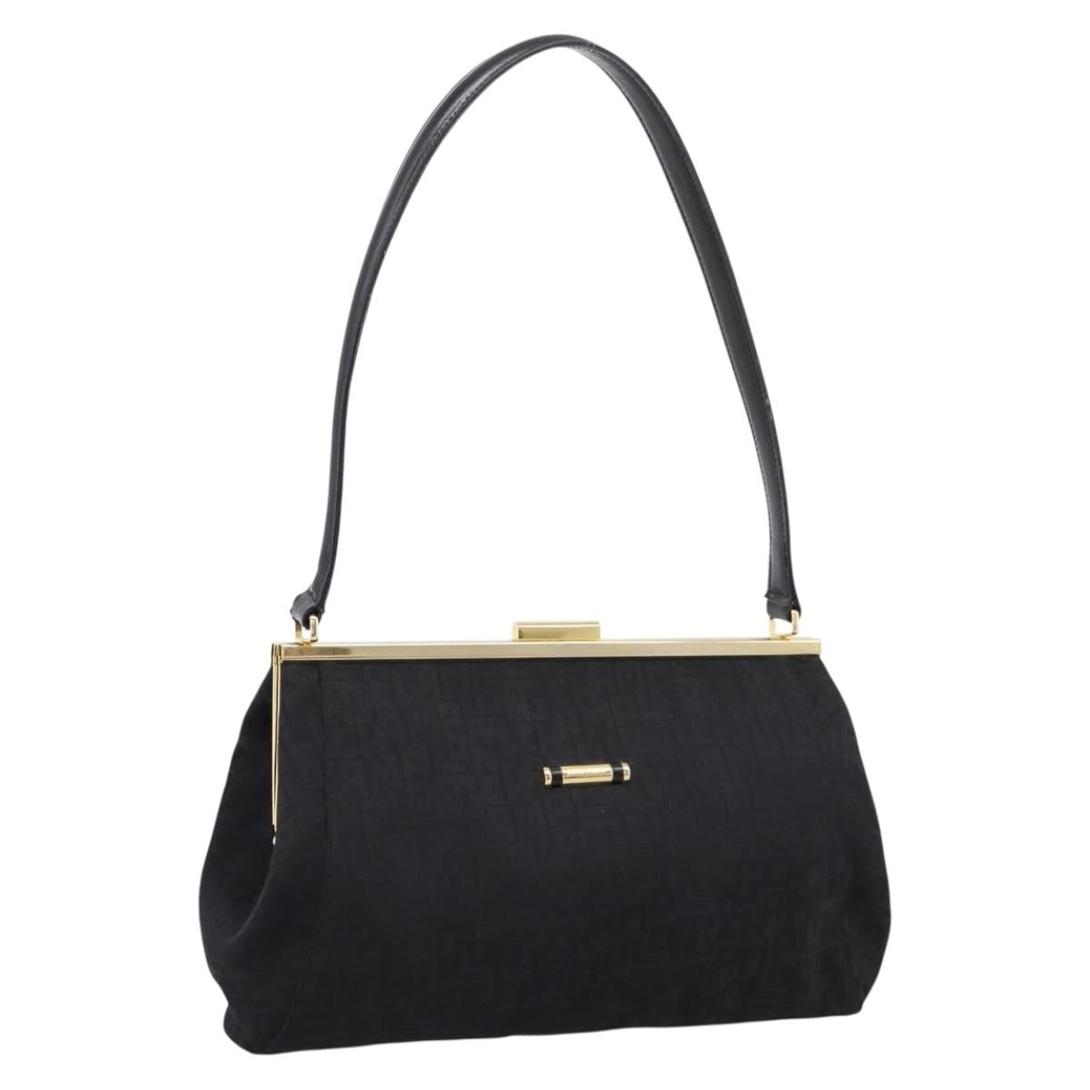 LONGCHAMP Shoulder Bag Nylon Black Gold Auth 204984A