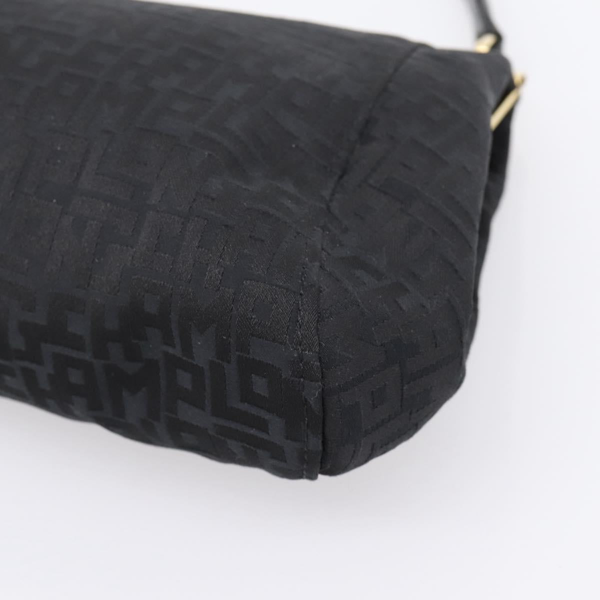 LONGCHAMP Shoulder Bag Nylon Black Gold Auth 204984A