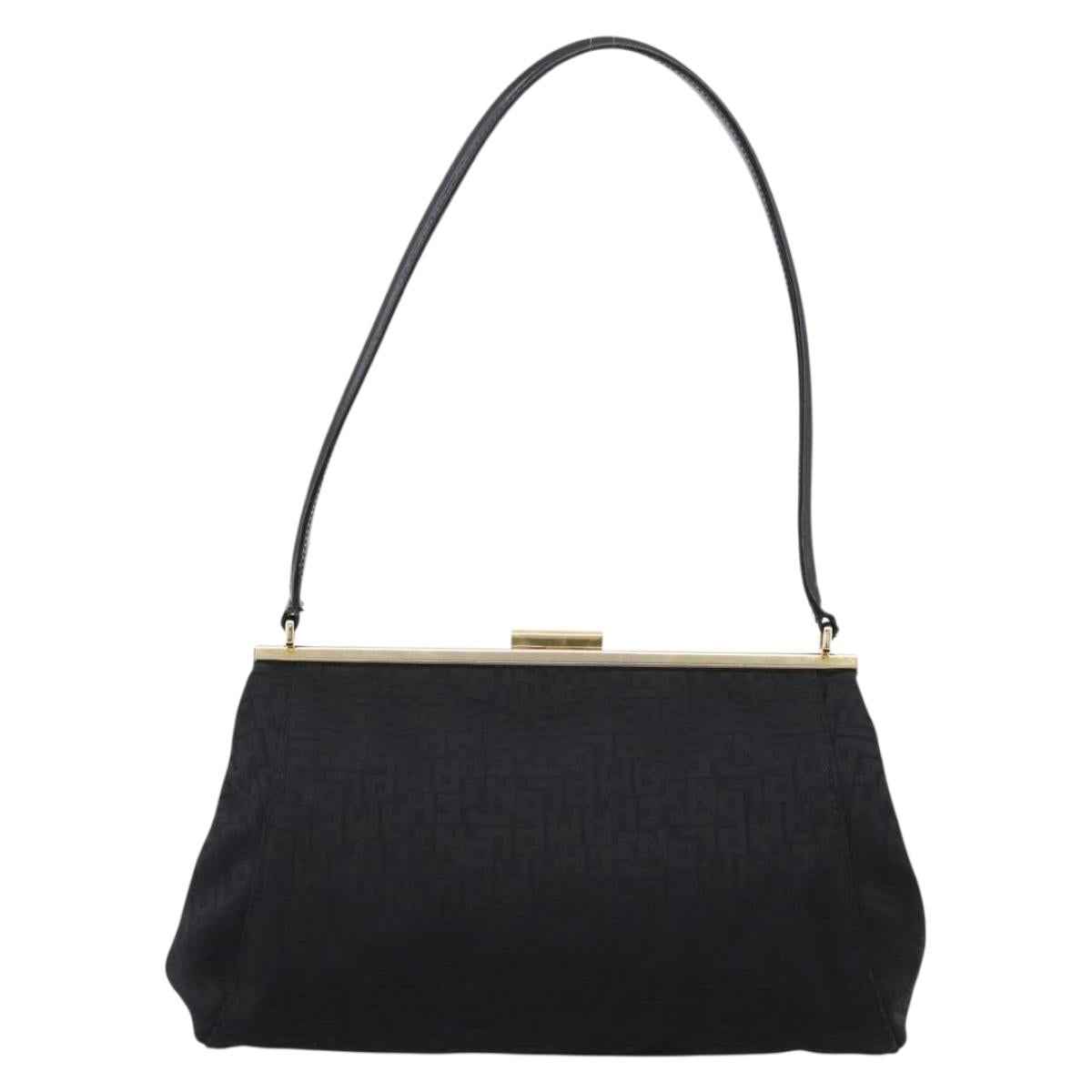 LONGCHAMP Shoulder Bag Nylon Black Gold Auth 204984A