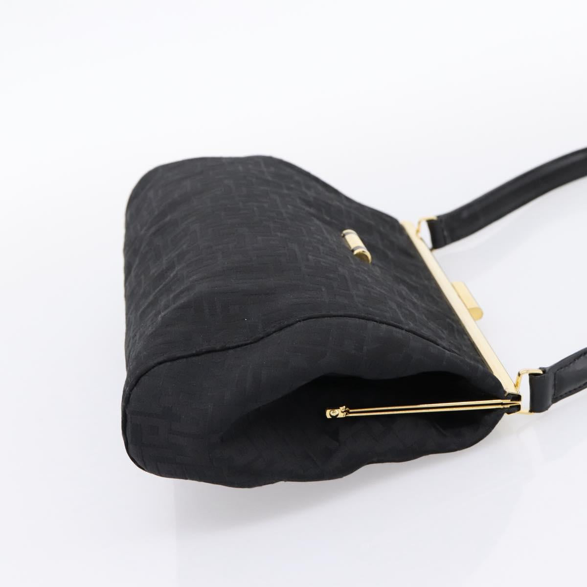 LONGCHAMP Shoulder Bag Nylon Black Gold Auth 204984A