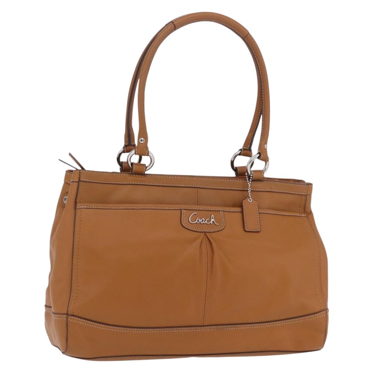 Coach Tote Bag Leather Brown Silver Auth 204986A