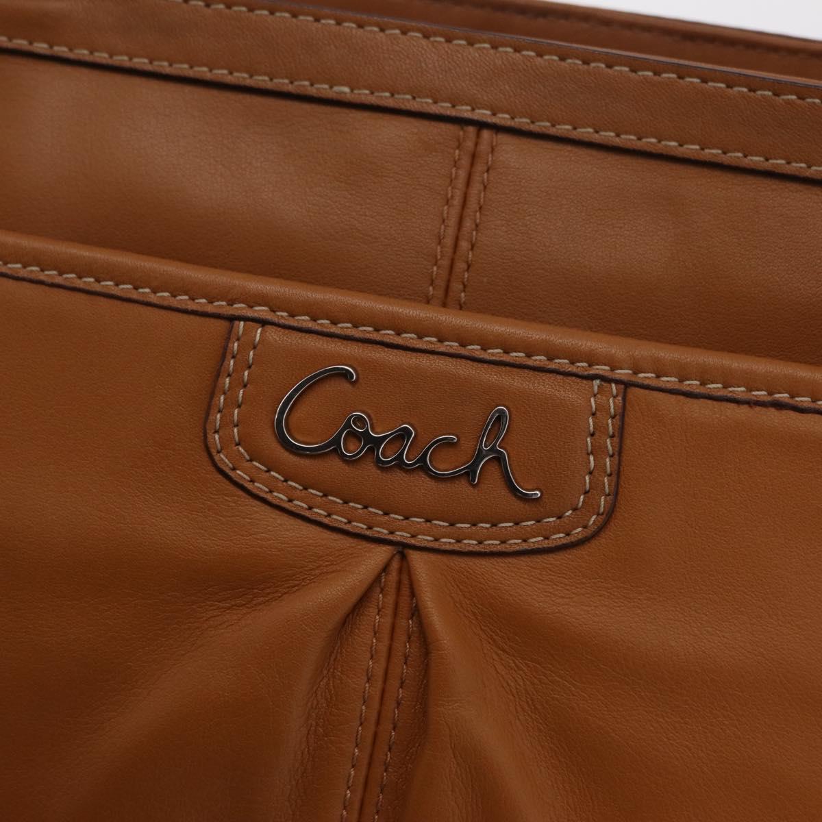 Coach Tote Bag Leather Brown Silver Auth 204986A