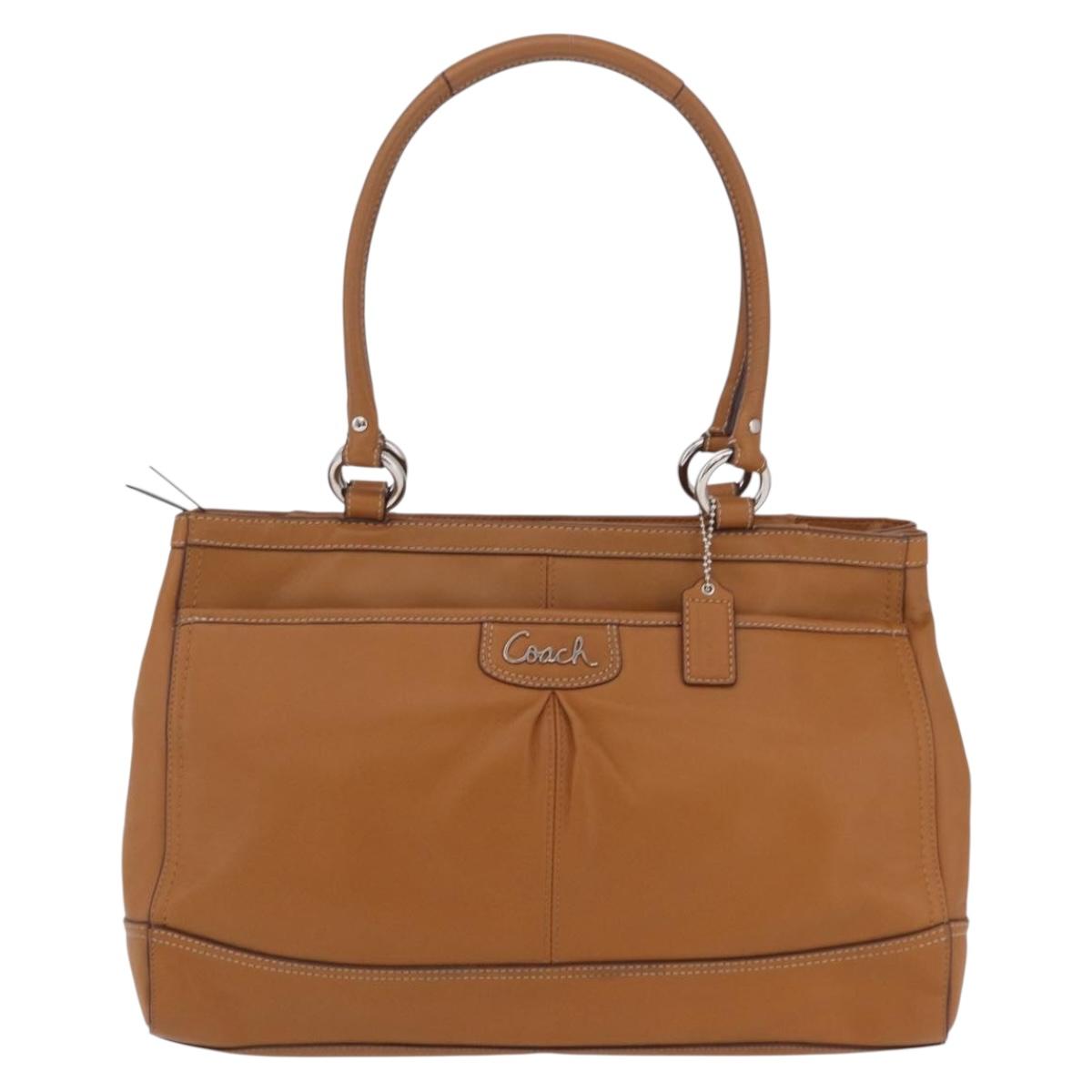 Coach Tote Bag Leather Brown Silver Auth 204986A