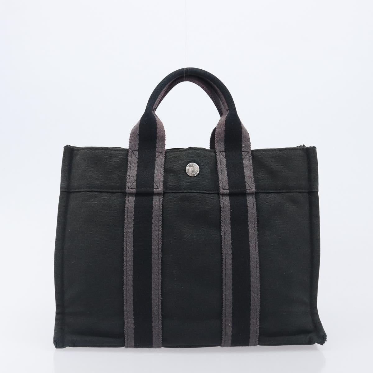 HERMES Hand Bag Canvas 2 Set Black Red Auth 204987