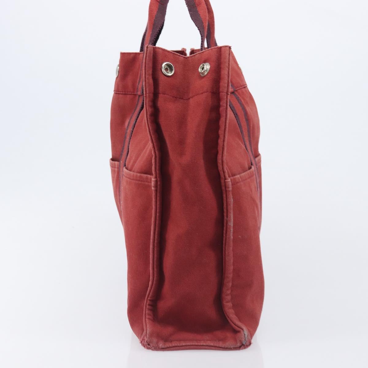 HERMES Hand Bag Canvas 2 Set Black Red Auth 204987