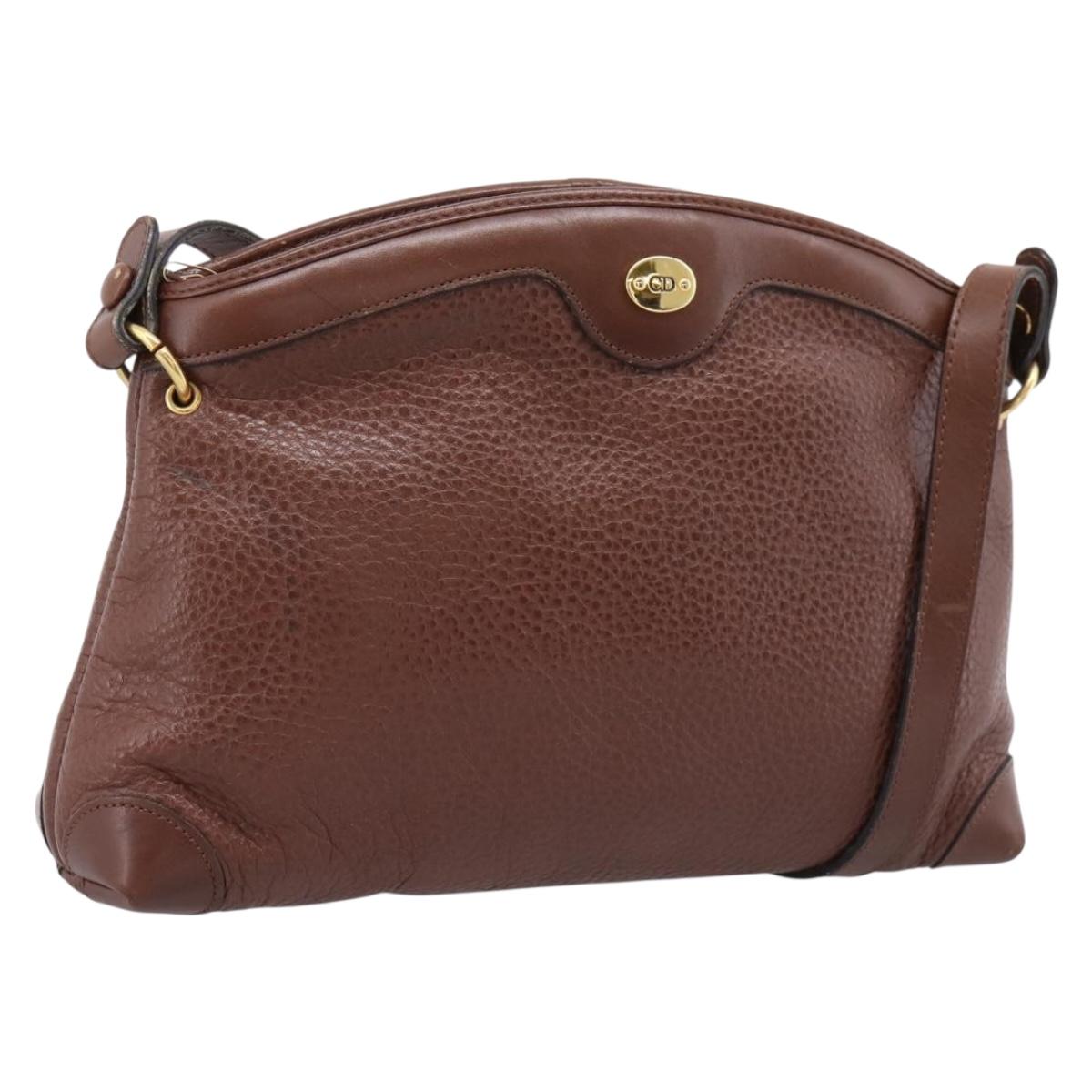 Christian Dior Shoulder Bag Leather Brown Gold Auth 205014A
