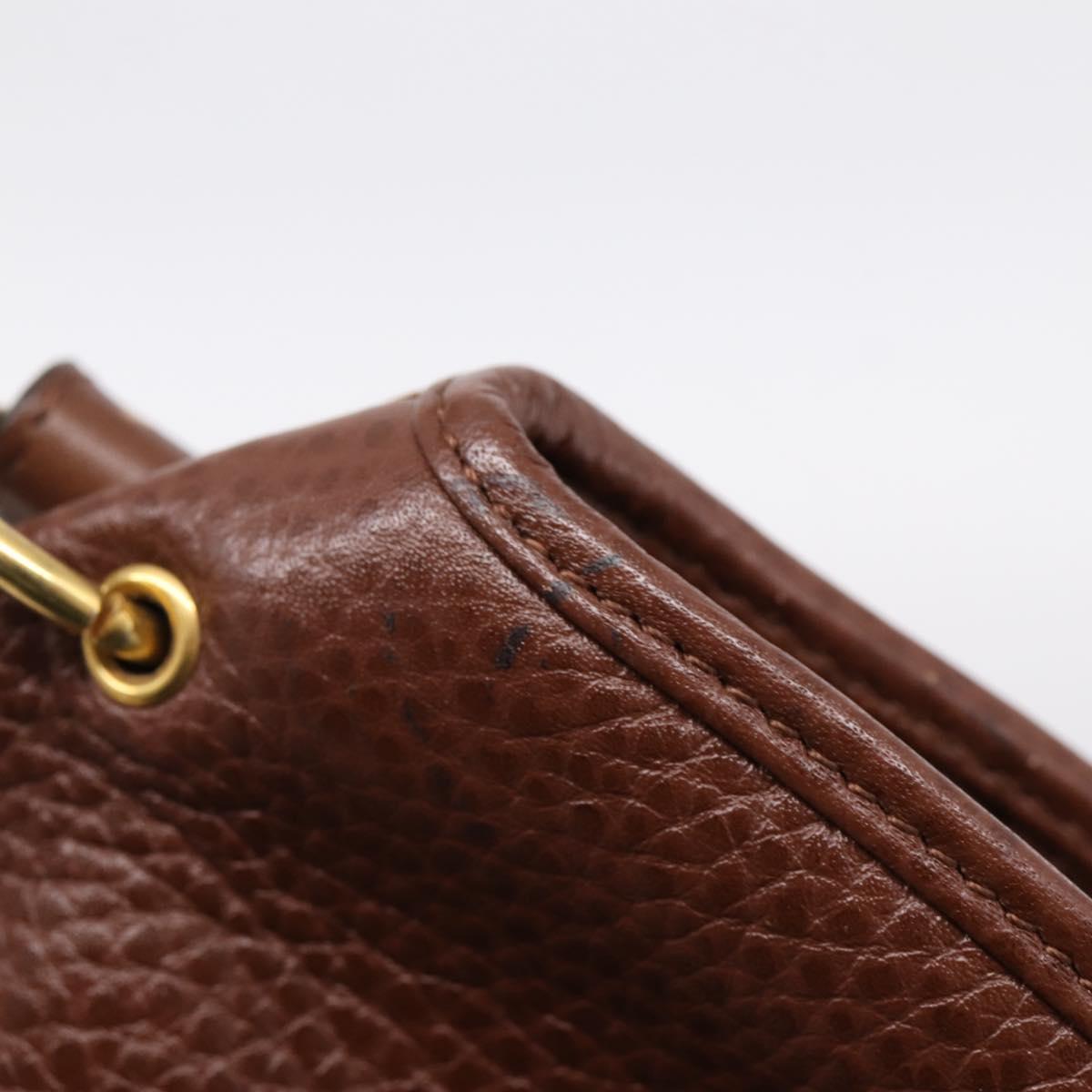Christian Dior Shoulder Bag Leather Brown Gold Auth 205014A