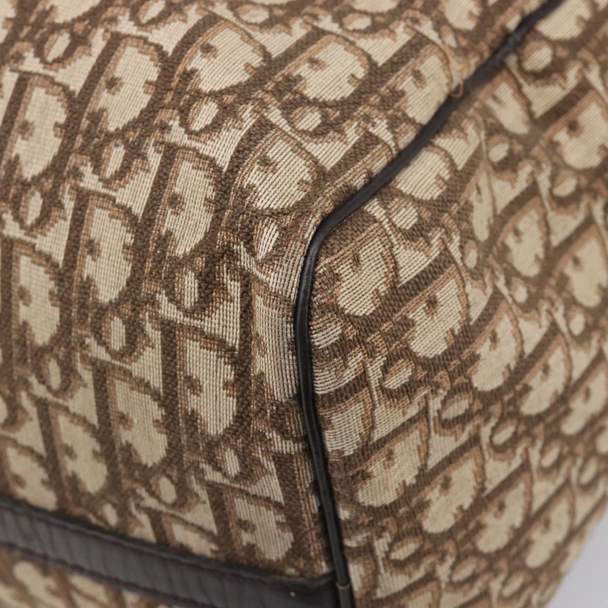 Christian Dior Trotter Canvas Boston Bag Beige Gold Auth 205015