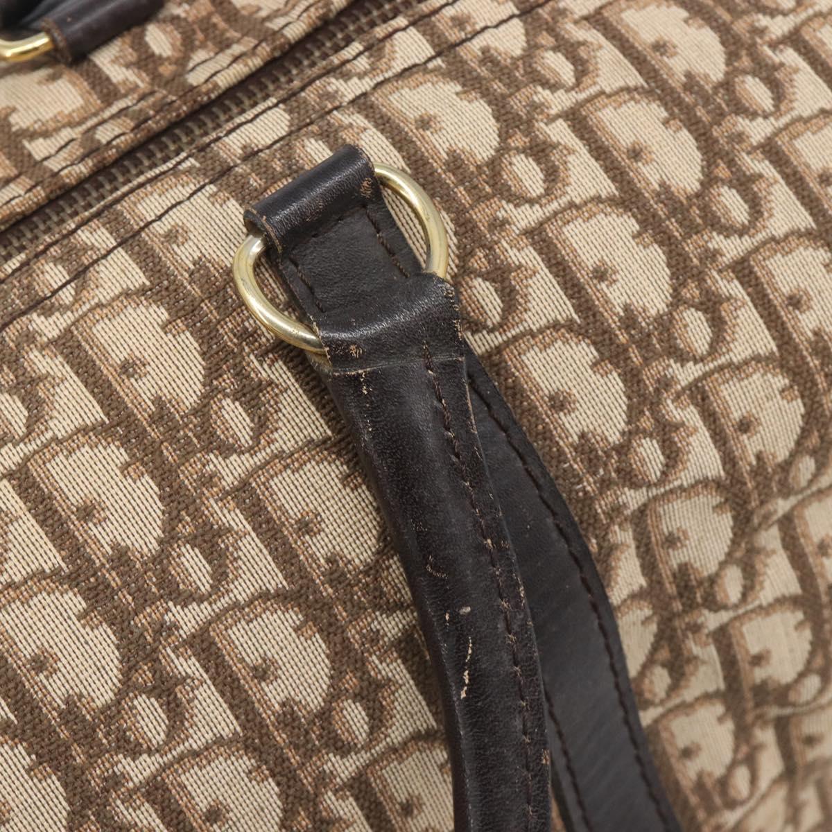 Christian Dior Trotter Canvas Boston Bag Beige Gold Auth 205015