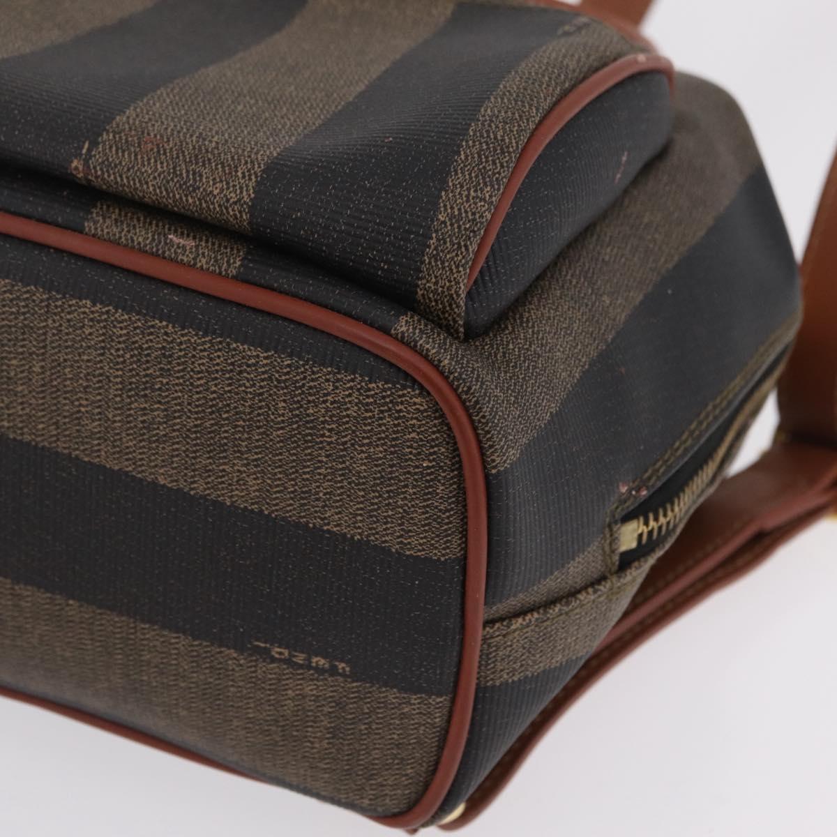 FENDI Pecan Canvas Backpack PVC Black Brown Auth 205016