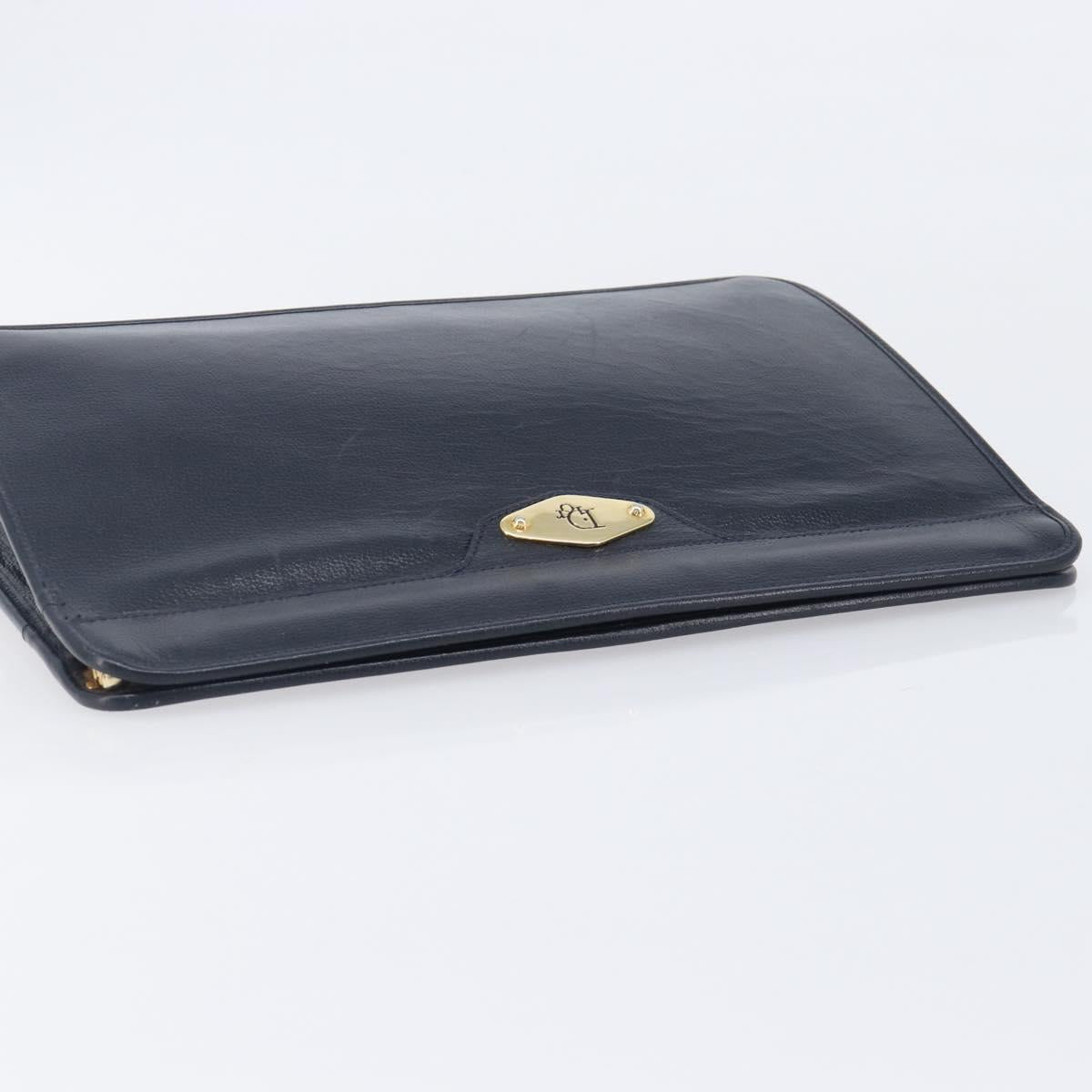 Christian Dior Honeycomb Canvas Clutch Bag PVC Leather Navy Gold Auth 205025A
