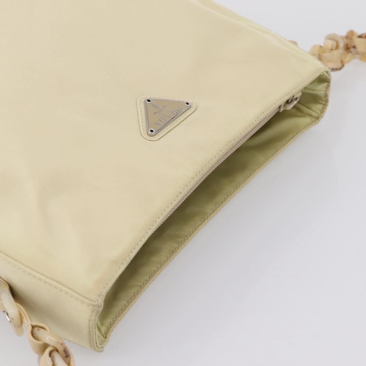 PRADA Chain Shoulder Bag Nylon Ivory Silver Auth 205029A