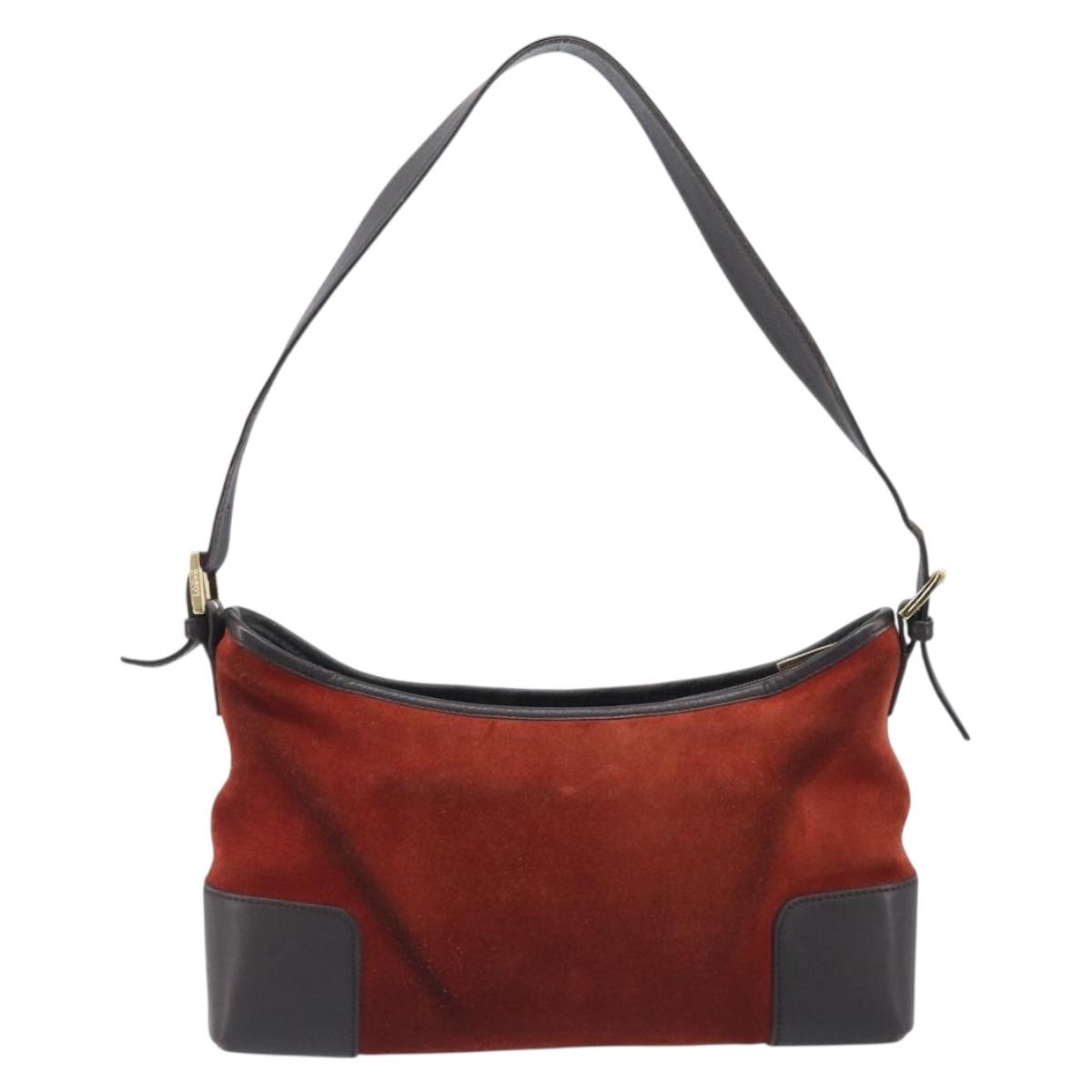 LOEWE Shoulder Bag Suede Leather Orange Gold Auth 205030A