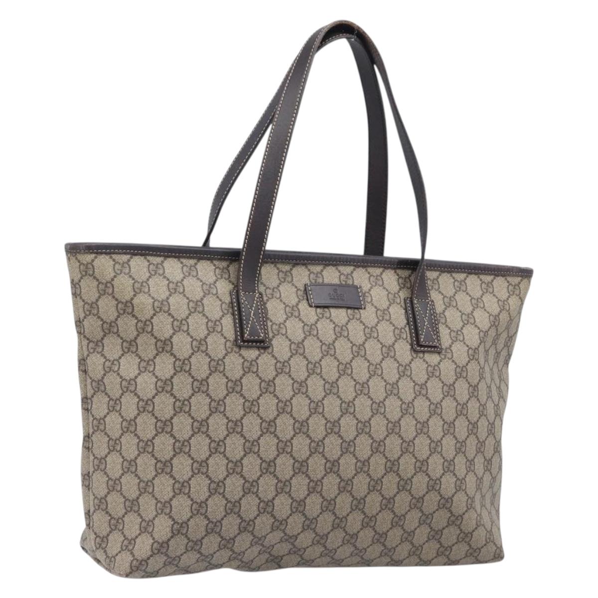 GUCCI GG Supreme Tote Bag PVC Beige Silver 211137 Auth 205038
