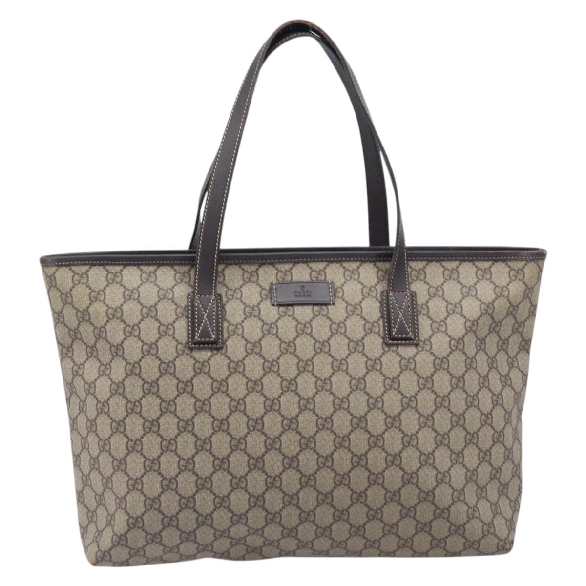 GUCCI GG Supreme Tote Bag PVC Beige Silver 211137 Auth 205038