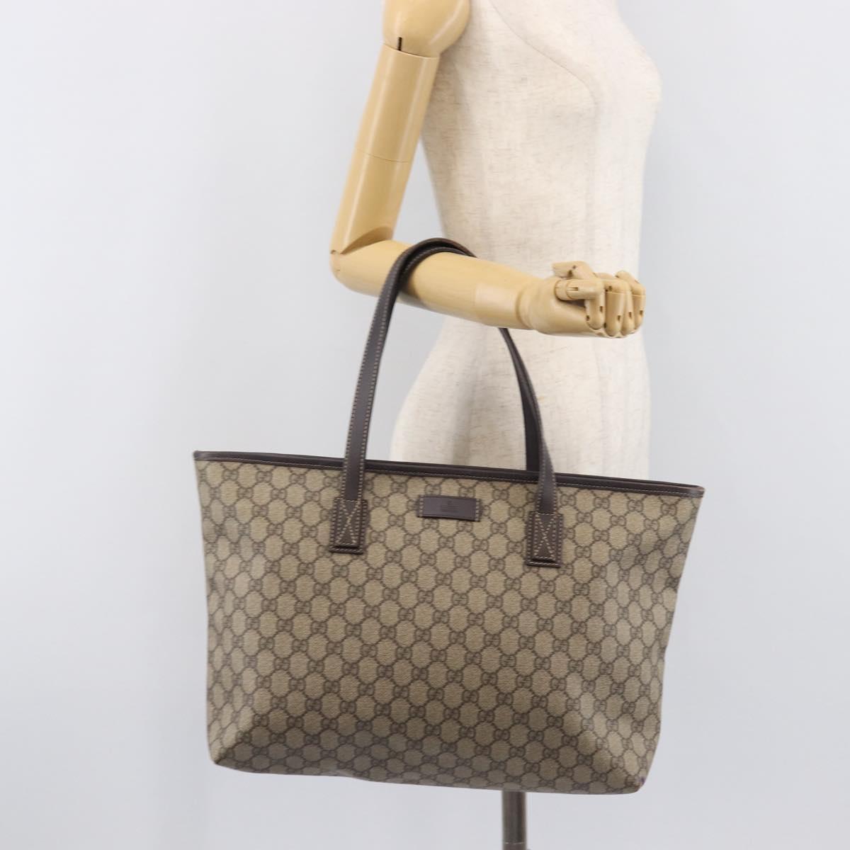 GUCCI GG Supreme Tote Bag PVC Beige Silver 211137 Auth 205038